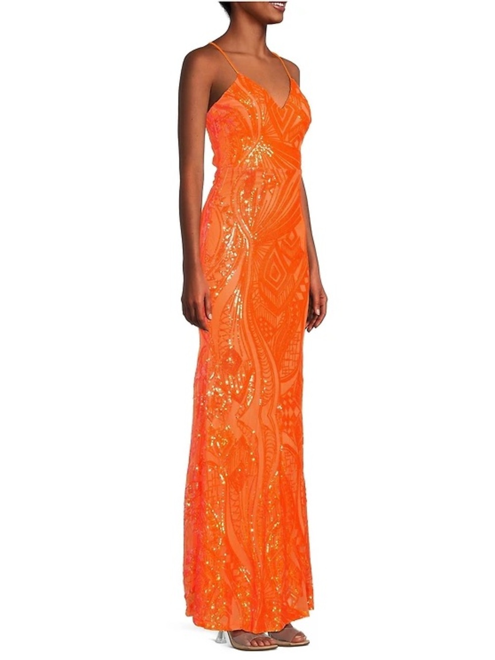 NWT 💖💖 Orange Sequin-Embellished Spaghetti-Strap Prom Dress Size 20